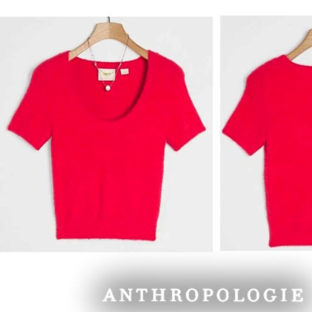Anthropologie Mauve Rona Scoop Neck  Eyelash Sweater Tee Size XL Red